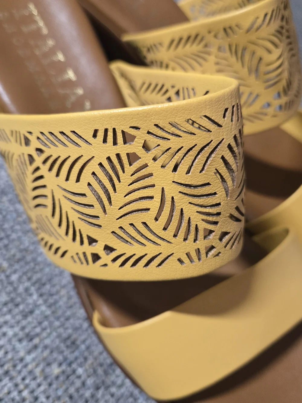 Italian Shoemakers Yellow and Brown Laser-Cut Platform Sandals